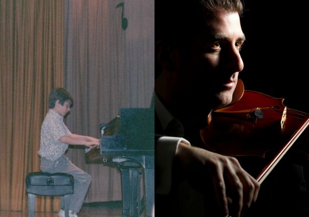 Mendelsohn as a child at piano, and as an adult with violin